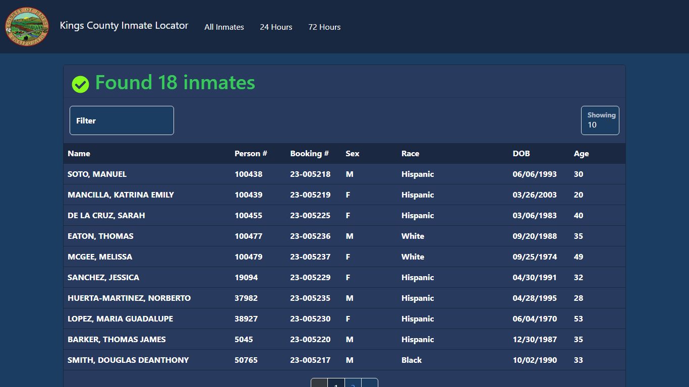 Inmates Booked in the Last 72 Hours